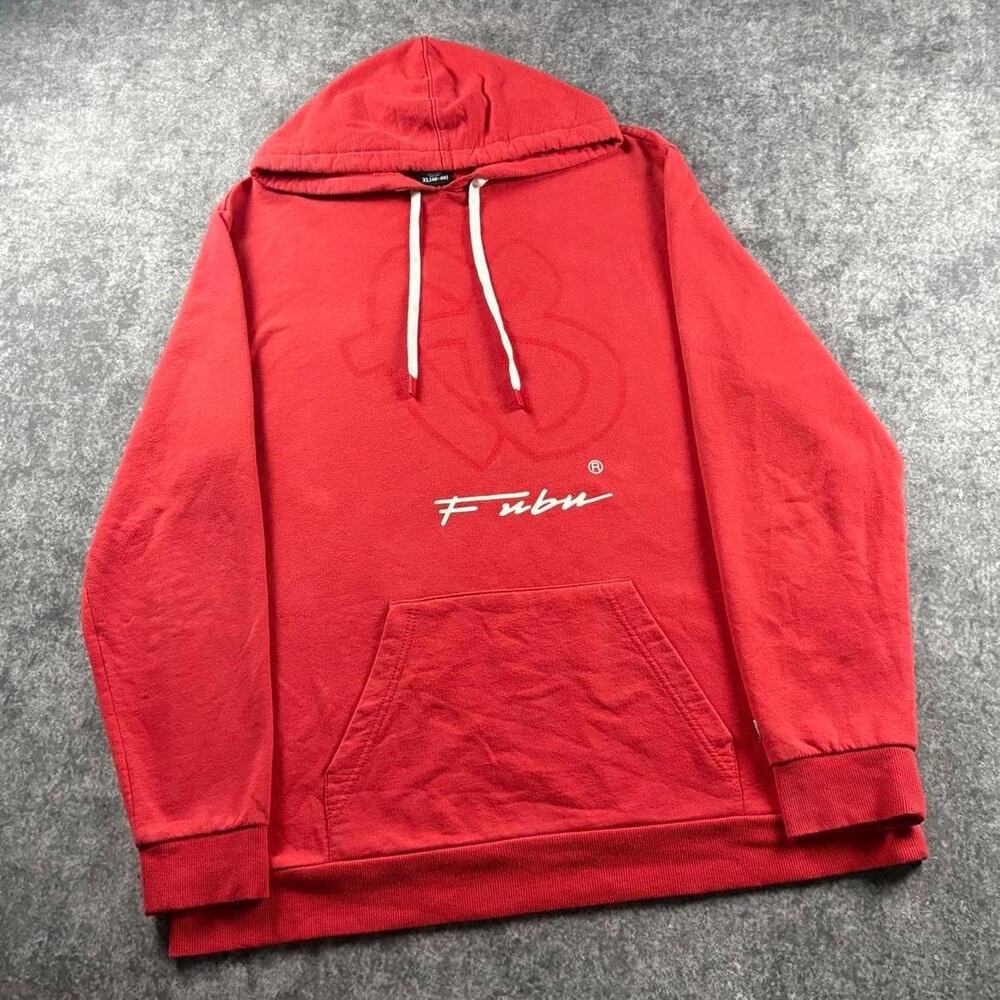 Vintage FUBU Men’s XL Red Tonal FB Script Logo Pullover Hoodie Y2K Hip Hop